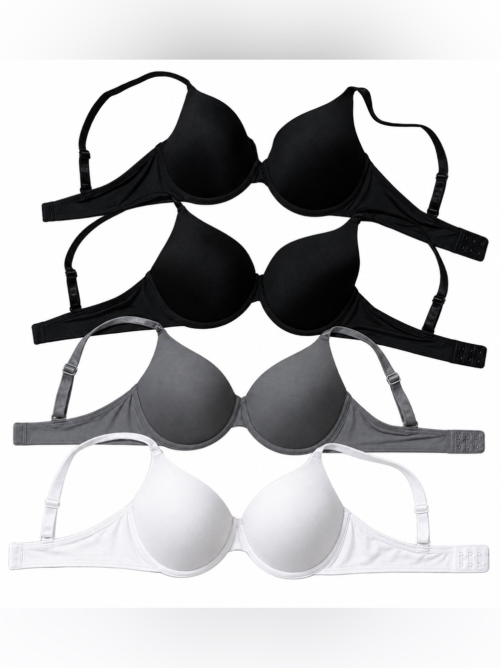 4 Pack Women's Black, Gray, and White Bras 36C - No Boundaries